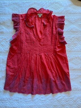Sundance Coral-Red pink purple Embroidered Summer top. Perfect condition